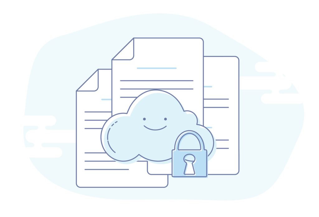 A cloud with a lock on it and some papers