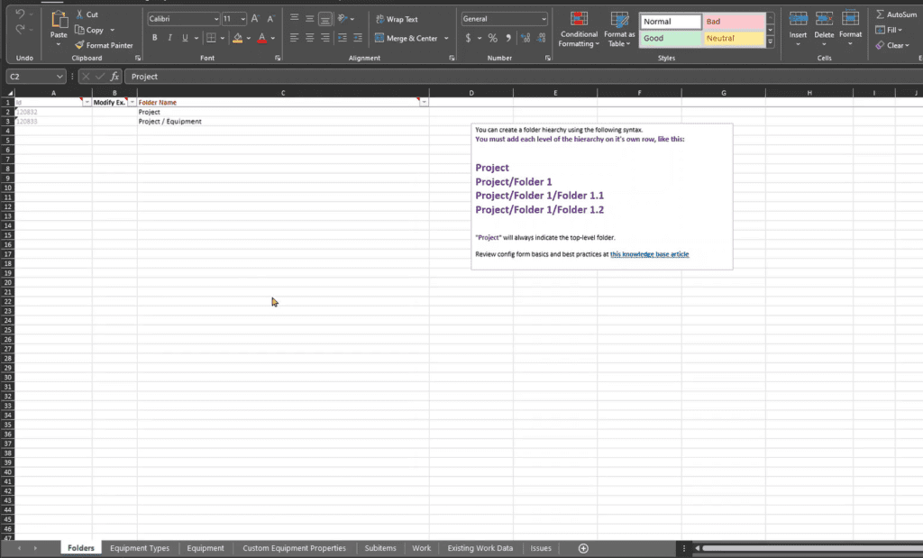 A screenshot of the project page in microsoft excel.