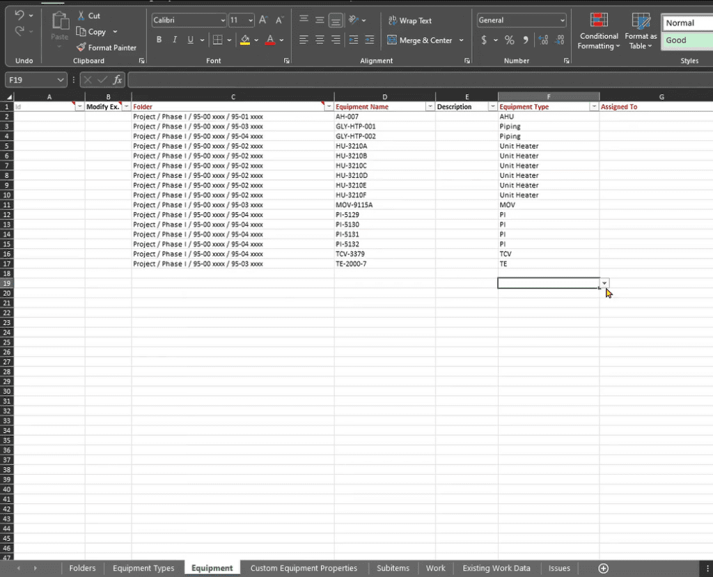 A spreadsheet with multiple columns of data.