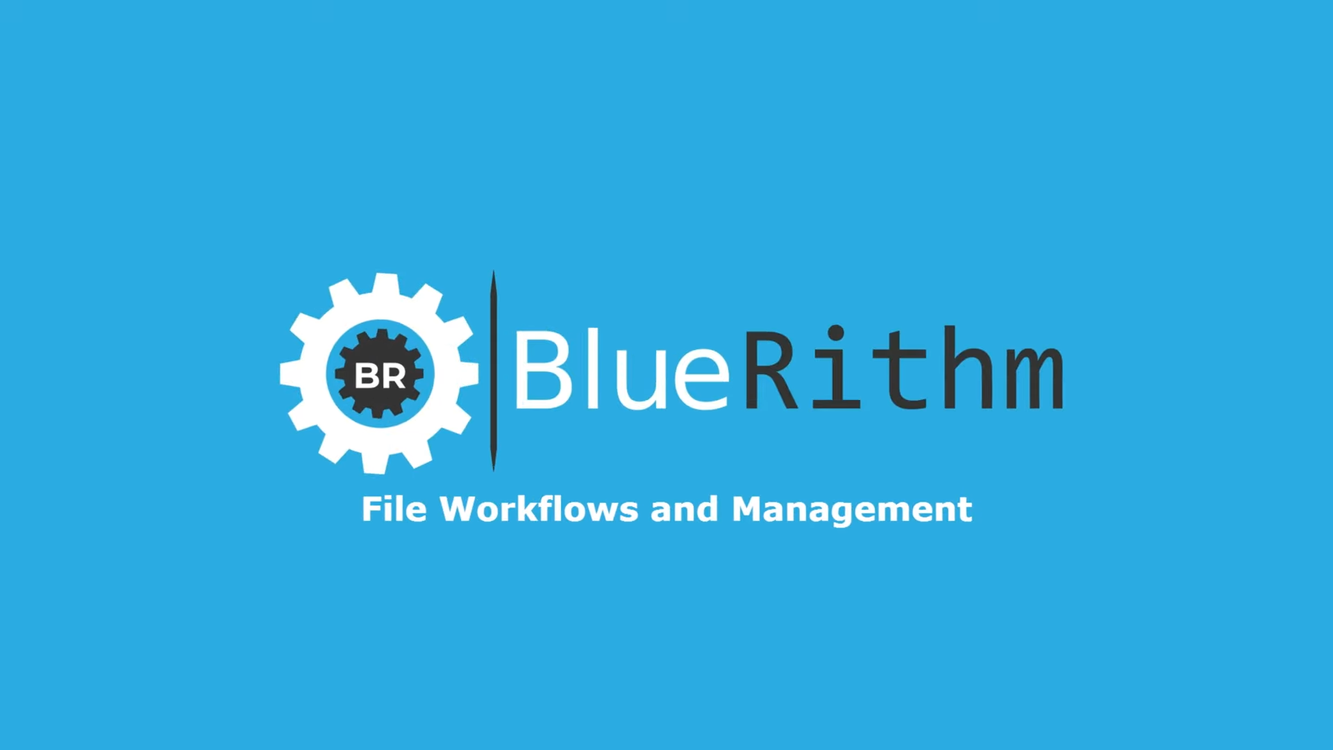 A blue background with the words " bluerithm " and an image of a gear.