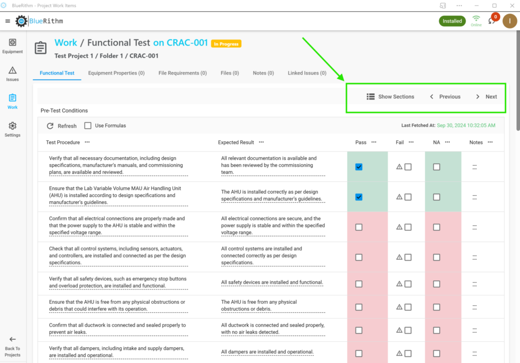 A screenshot of the testing process in the test management page.