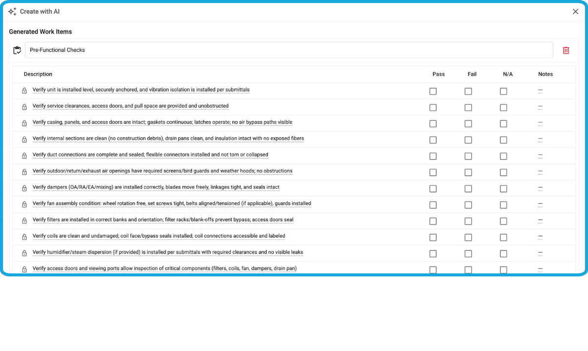 AI Generated Pre Functional Checklist