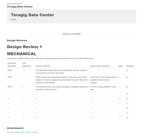 A page of the terapig data center design review.