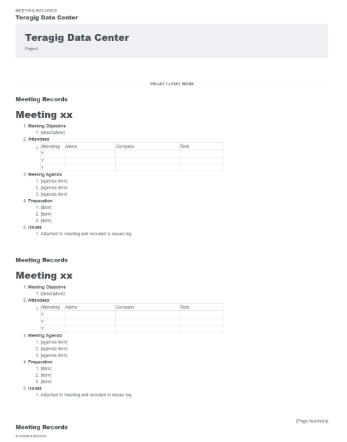 A page of meeting records with two columns.